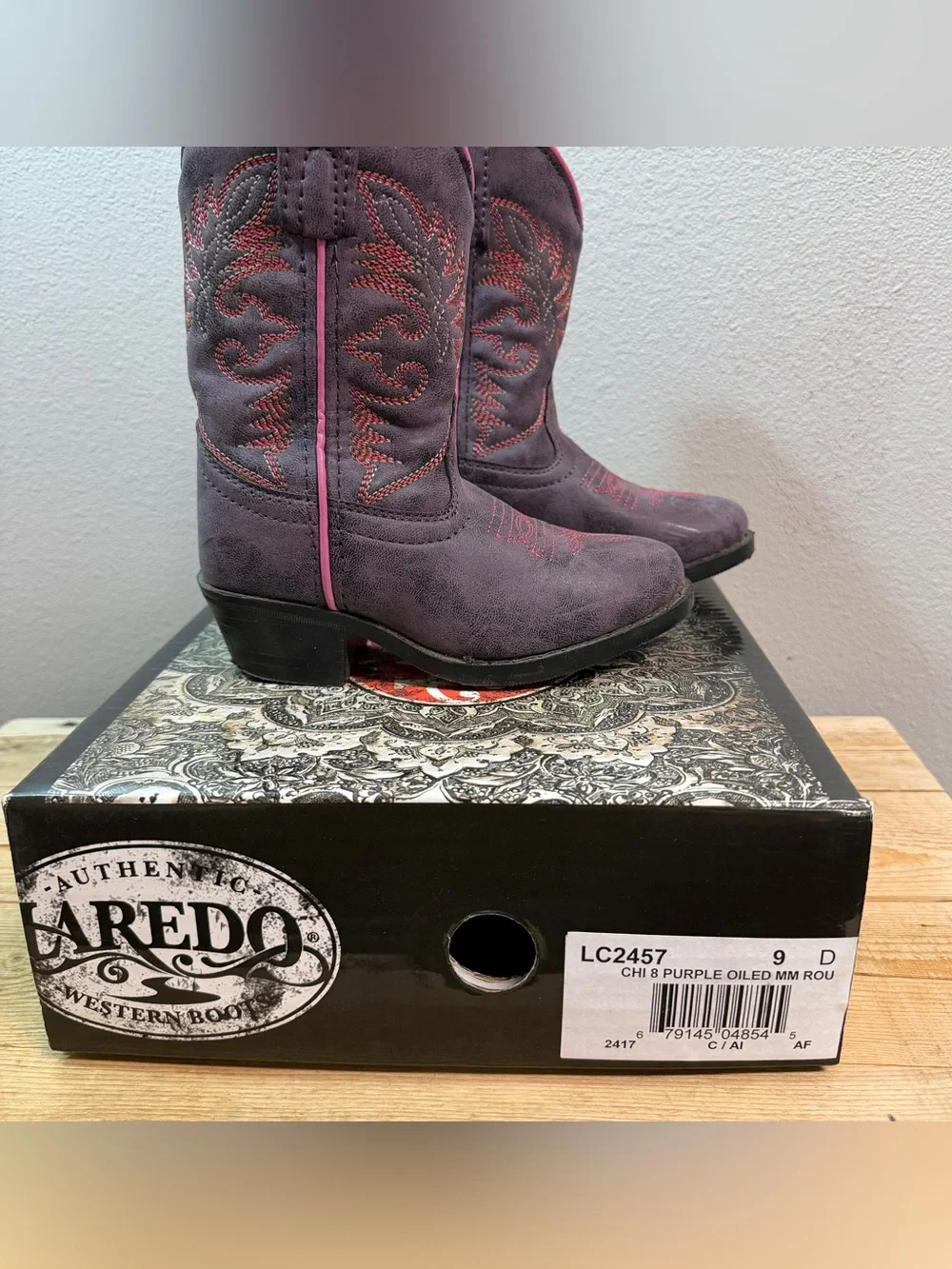 Laredo kids Purple Suede Western Ankle Boots with Pink Trim
